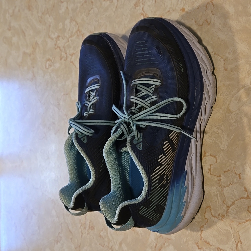 Hoka One One Womens Bondi 5 Blue Running Shoes Sneakers size 6.6 D wide width